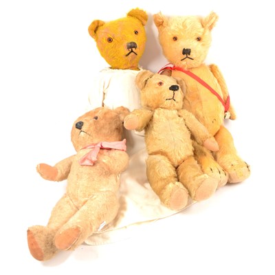 Lot 184 - Teddy bears, four mid to early 20th century, all with jointed limbs