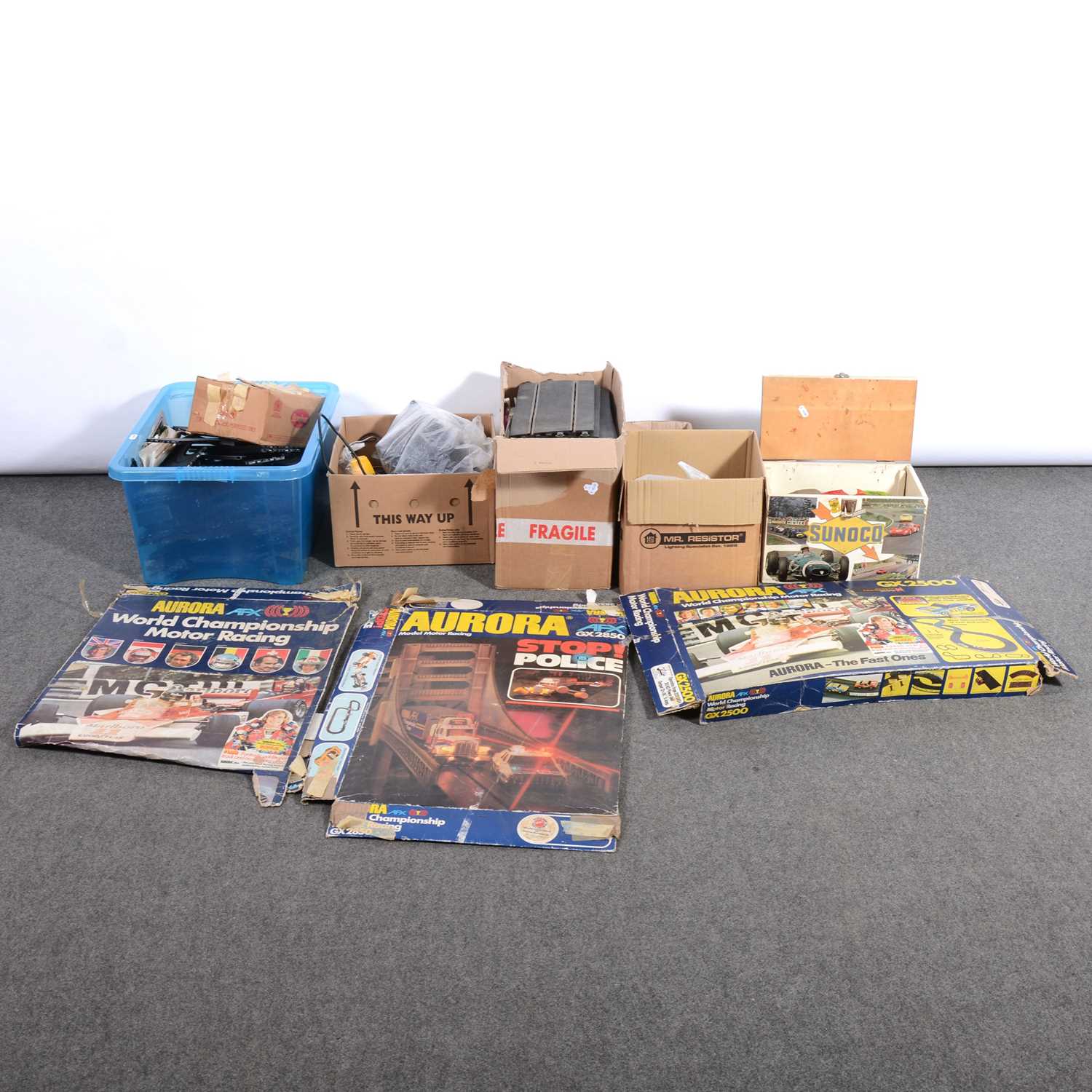 Lot 196 - Slot-car racing collection, including model cars, track, accessories and parts.