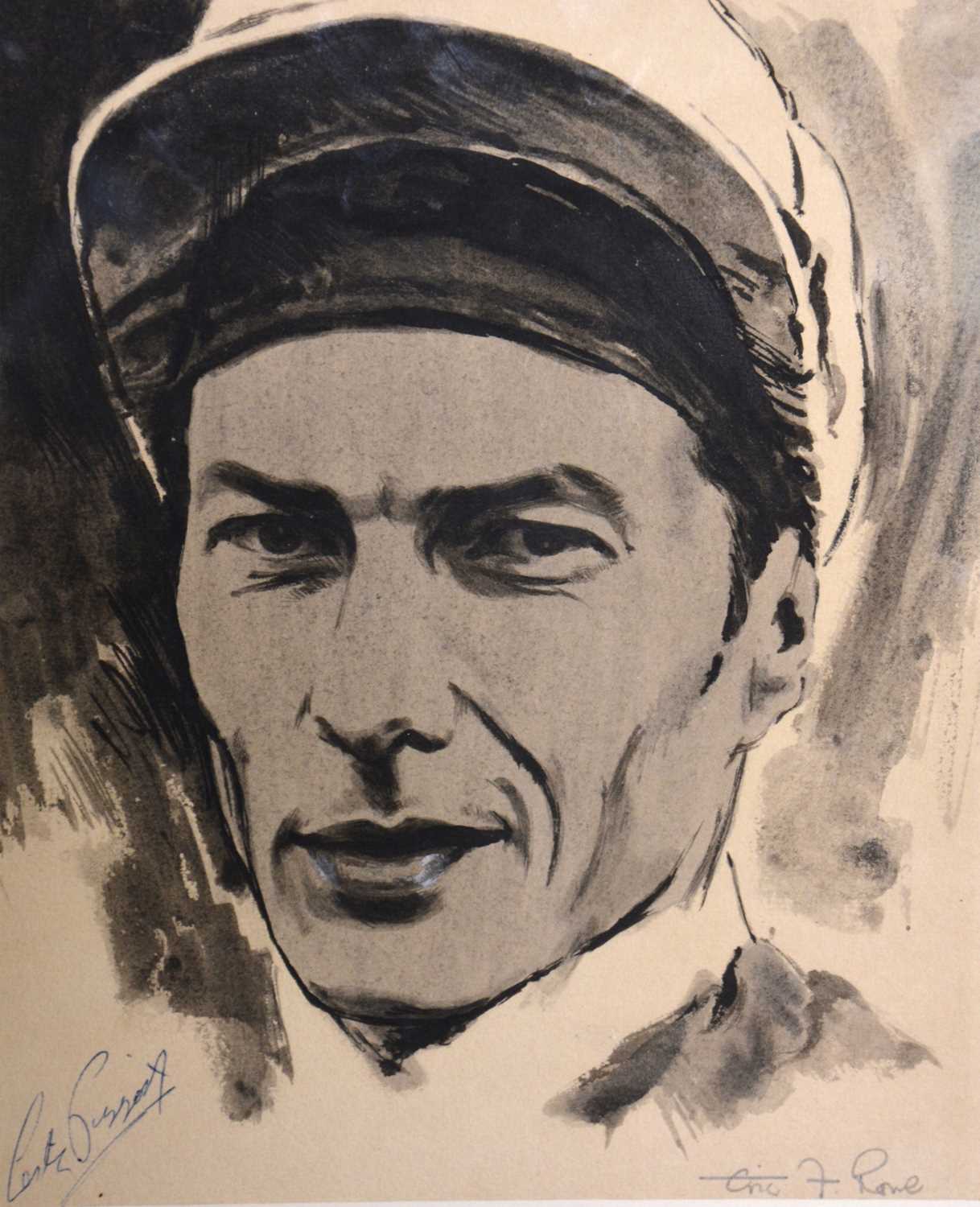 Lot 347 - Eric F Rowe, Lester Piggott, watercolour, signed by the artist and Lester Piggott.