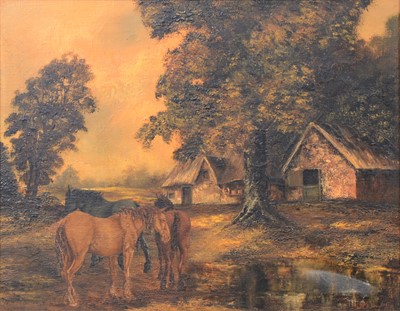 Lot 107 - R Douglas, Horses by cottages