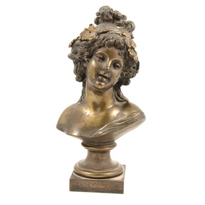 Lot 99 - After Clodion, a patinated bronze bust of a maiden