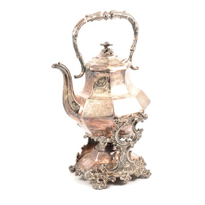 Lot 118 - Large Victorian electroplated spirit kettle on stand