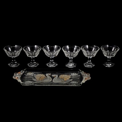 Lot 49 - Val St Lambert - six champagne saucers, two glass dishes.
