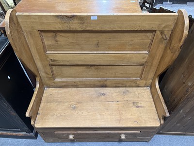 Lot 64 - Pine settle with drawer base