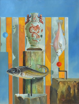 Lot 157 - John Voss, Still life with fish