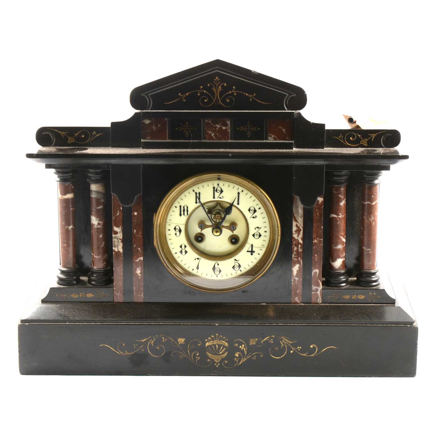 Lot 210 - Victorian slate and marble mantel clock,