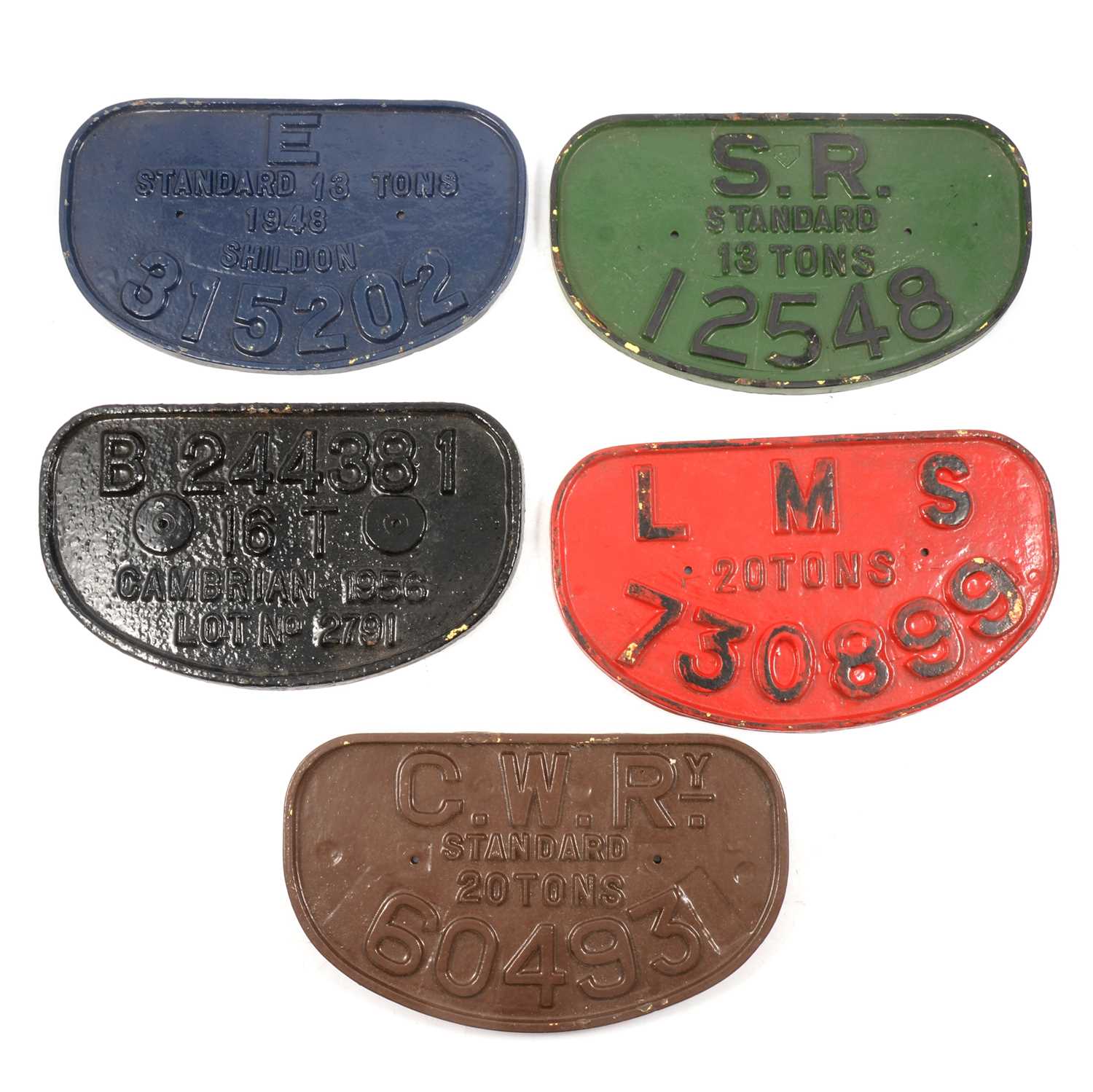 Lot 185 Five cast iron railway plaques,