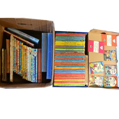 Lot 98 - Three boxes of vintage children's books, including Ladybird books, annuals, and others.