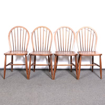 Lot 401 - Oak kitchen table and four old Ercol stick back kitchen chairs