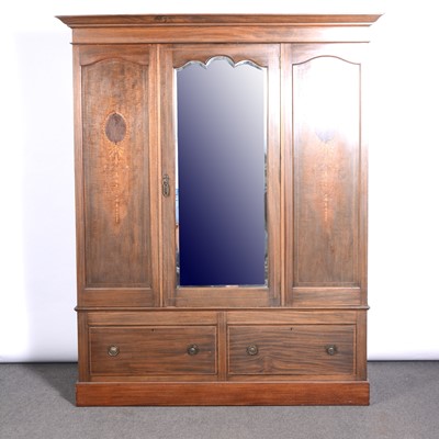 Lot 367 - Edwardian inlaid mahogany triple wardrobe