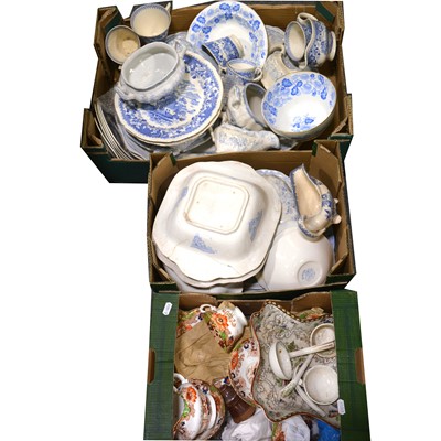 Lot 69 - Staffordshire blue and white transfer printed wares, other Victorian and later tableware.