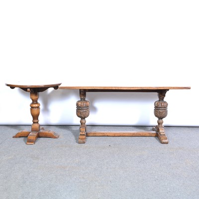 Lot 338 - Modern oak coffee table and a pedestal table