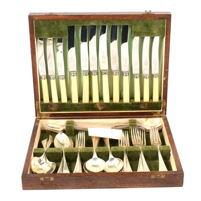 Lot 228 - Part canteen of Old English pattern flatware, Atkin Brothers, Sheffield 1915 and 1917, and other flatware.