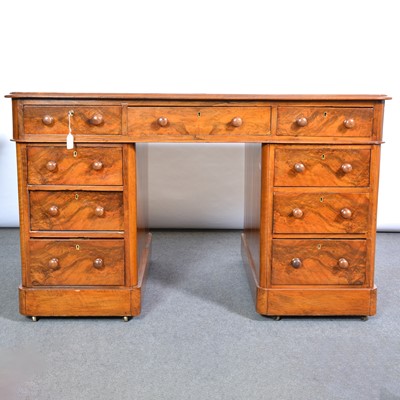 Lot 351 - Victorian figured walnut twin pedestal desk