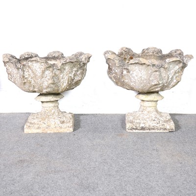 Lot 452 - Pair of reconstituted stone pedestal planters