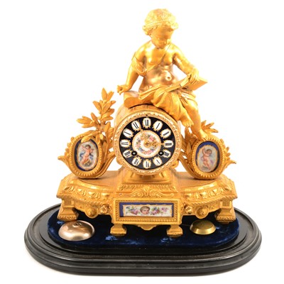 Lot 296 - Late 19th Century French gilt metal mantel clock, with glass dome