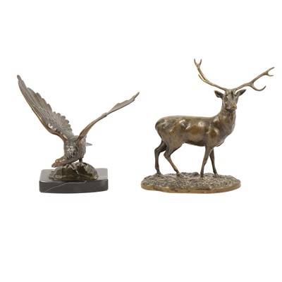 Lot 113 - R Petko, Stag, bronze, 21cm; and American...