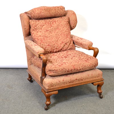 Lot 386 - Victorian oak wingback easy chair