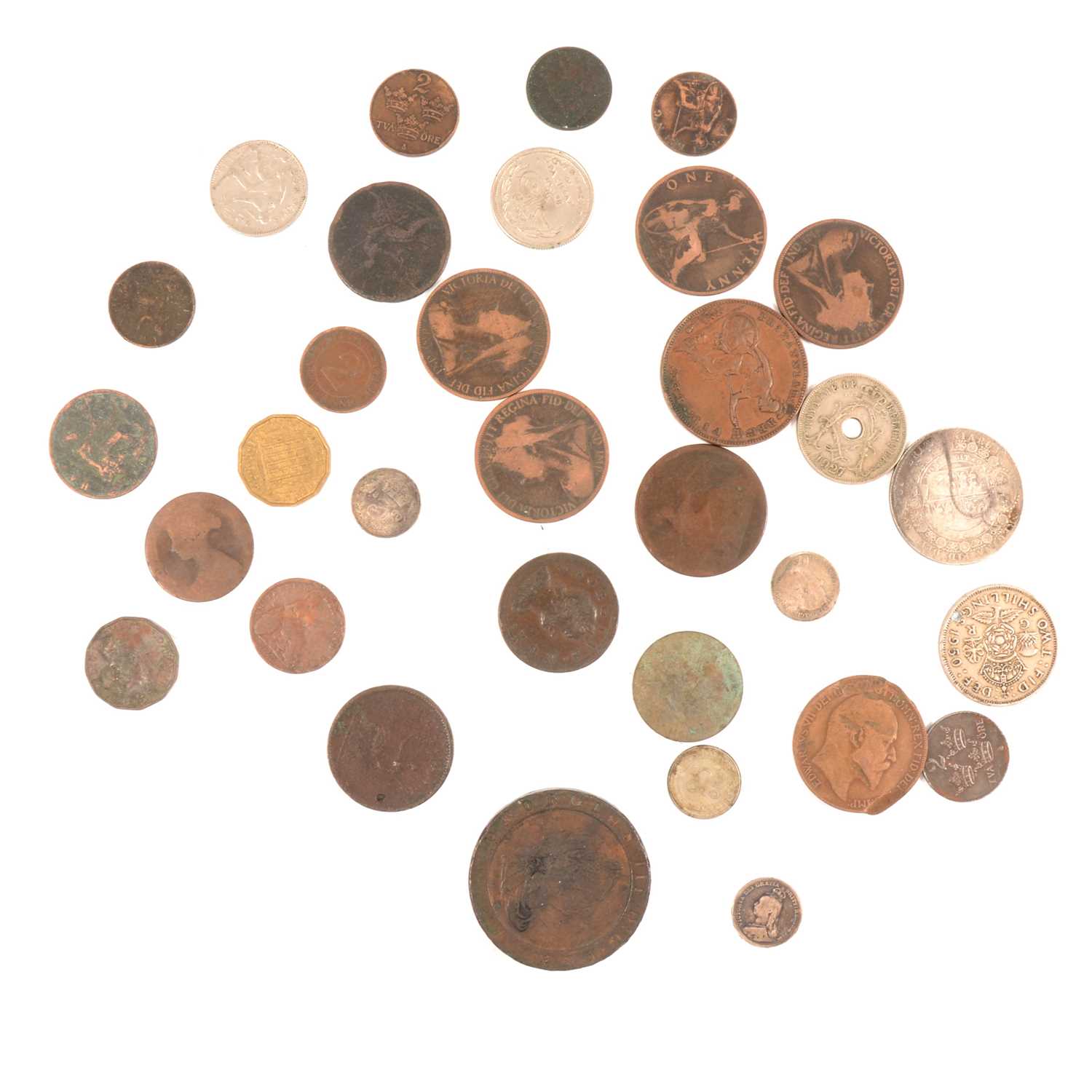 Lot 234 - George I farthing, George III cartwheel penny, Victoria half-crown and other coins.