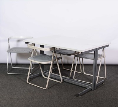 Lot 455 - Two-section studio table and four folding chairs