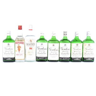 Lot 552 - Eight bottles of London Dry Gin, including six Gordon's, Booth's and Beefeater
