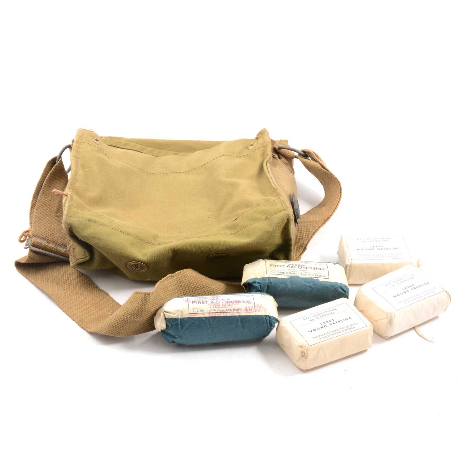 Lot 191 - Military medic bag with some contents, c1940s.