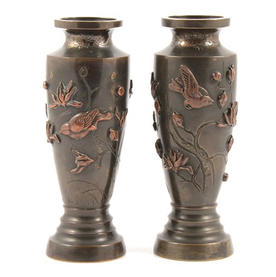 Lot 124 - Pair of Japanese bronze vases, late Meiji