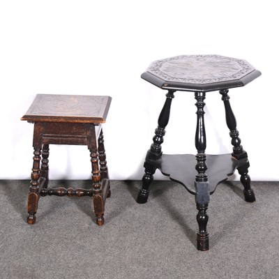 Lot 342 - Victorian carved oak box stool and a carved oak tripod table