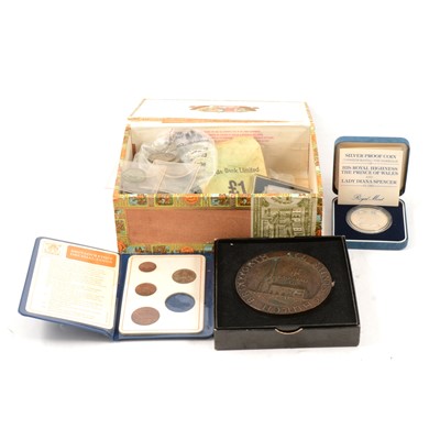 Lot 125 - Victorian and later silver, copper and nickel coins, silver proof coin, coin sets, banknotes.