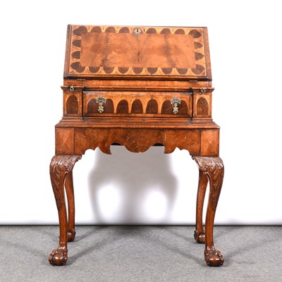 Lot 328 - Queen Anne style walnut and oyster veneered bureau, 20th Century