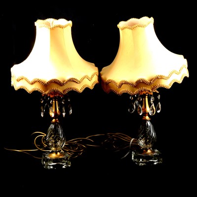 Lot 360 - Pair of glass and brass lacquered table lamps