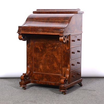 Lot 365 - Victorian burr walnut piano top davenport desk