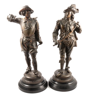 Lot 186 - Pair of patinated spelter cavaliers