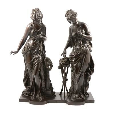 Lot 187 - Mathurin Moreau, pair of bronze figures