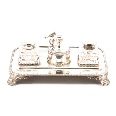 Lot 216 - George III style silver plated desk stand