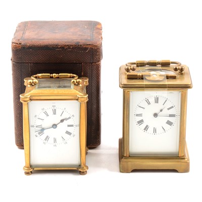 Lot 205 - Two brass timepiece carriage clocks, French movements