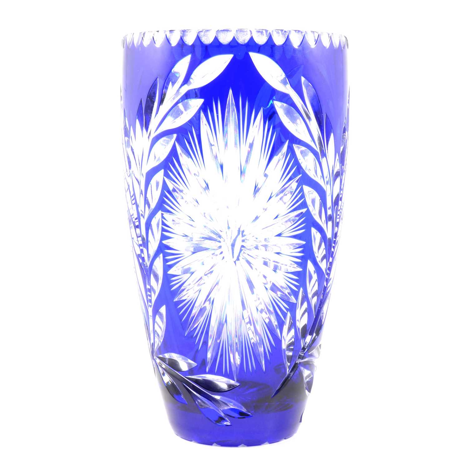 Lot 64 - A large blue overlaid glass vase