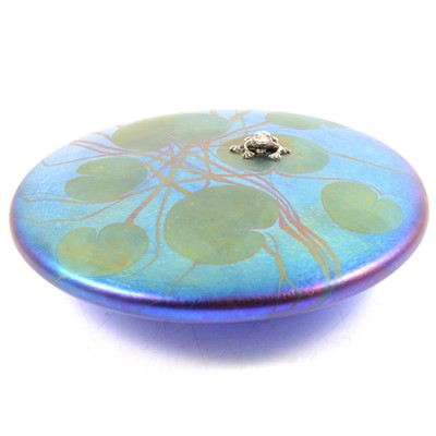Lot 118 - John Ditchfield for Glasform, a large iridescent glass Lily pad with silver frog