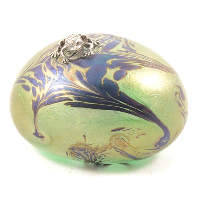 Lot 116 - John Ditchfield for Glasform, an iridescent glass 'Dinosaur Egg' with silver frog