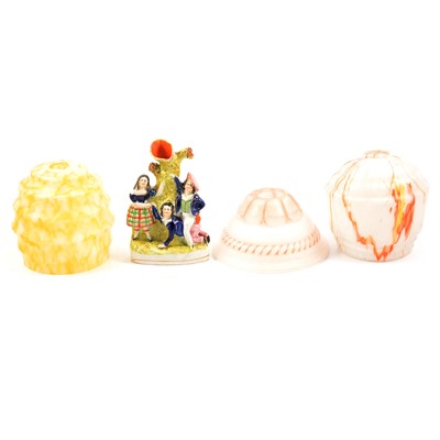 Lot 18 - Two Sylvac 'Canton' ginger jars, six glass lamp shades and a Staffordshire figural group.