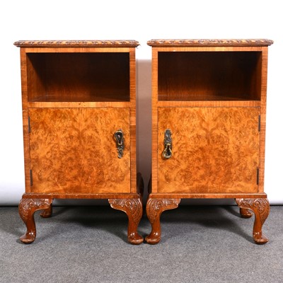 Lot 444 - Pair of figured walnut bedside cabinets