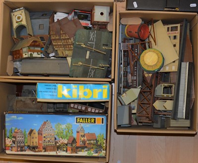 Lot 130 - Three boxes of mostly HO and OO gauge model railway track-side buildings and accessories
