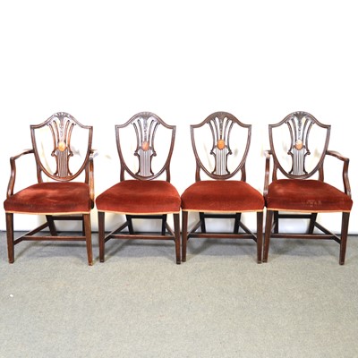 Lot 6 - George III mahogany twin pedestal dining table and eight shield back chairs