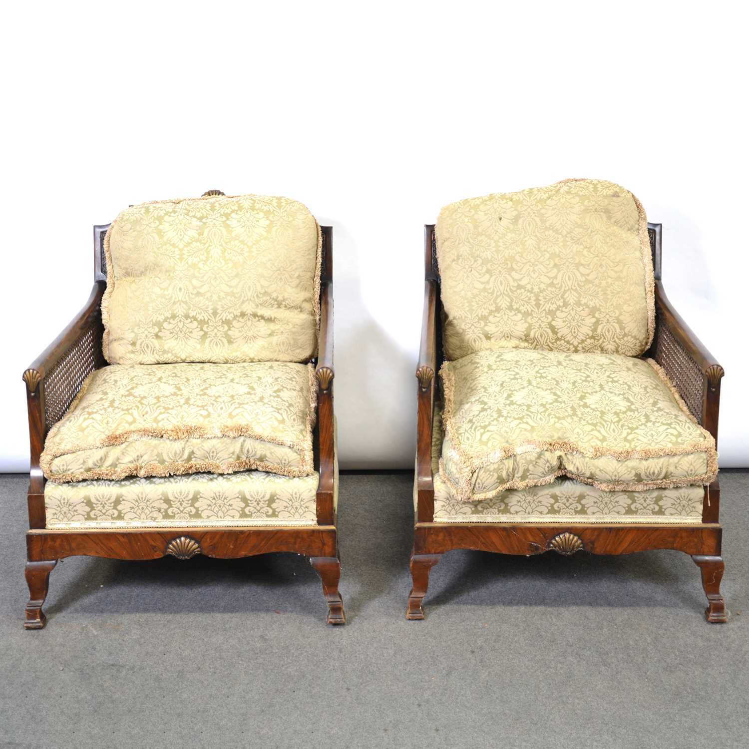 Lot 115 - Mahogany framed bergere three-piece suite.