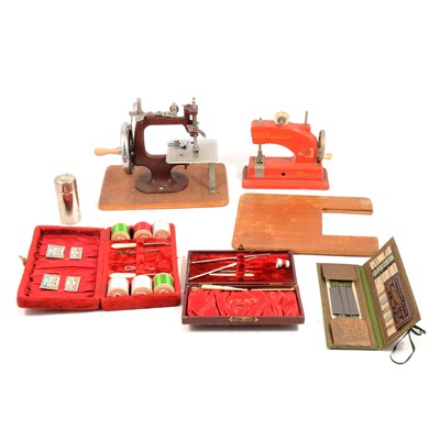 Lot 165 - Two Essex Miniature Sewing machines, and other sewing equipment