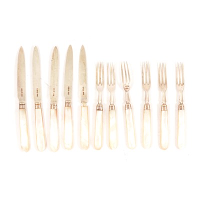 Lot 289 - Set of silver knives and forks (only five knives)