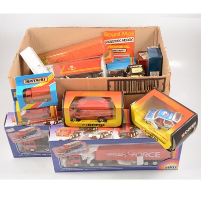 Lot 213 - One box of mostly Postage related models, including examples by Siku, Corgi, Dinky etc