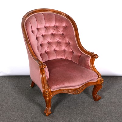 Lot 424 - Victorian walnut hoop back easy chair