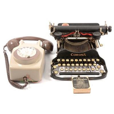 Lot 115 - Corona typewriter, vintage BT telephone, and a Regentone record player