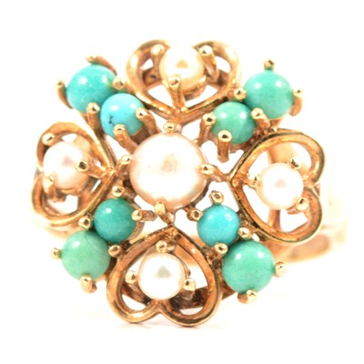Lot 89 - A turquoise and pearl dress ring.